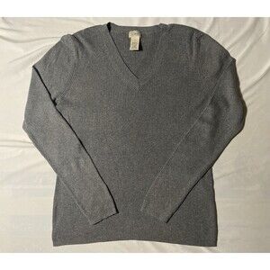 LL Bean Sweater Womens Large V Neck Ribbed Gray Lightweight